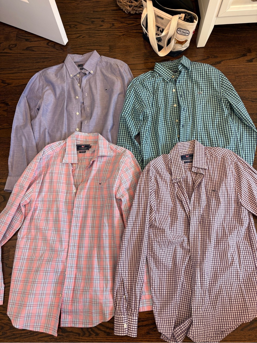 Vineyard Vines Four-Pack Long-Sleeve Button-Downs in Pink, Green, Purple, Blue